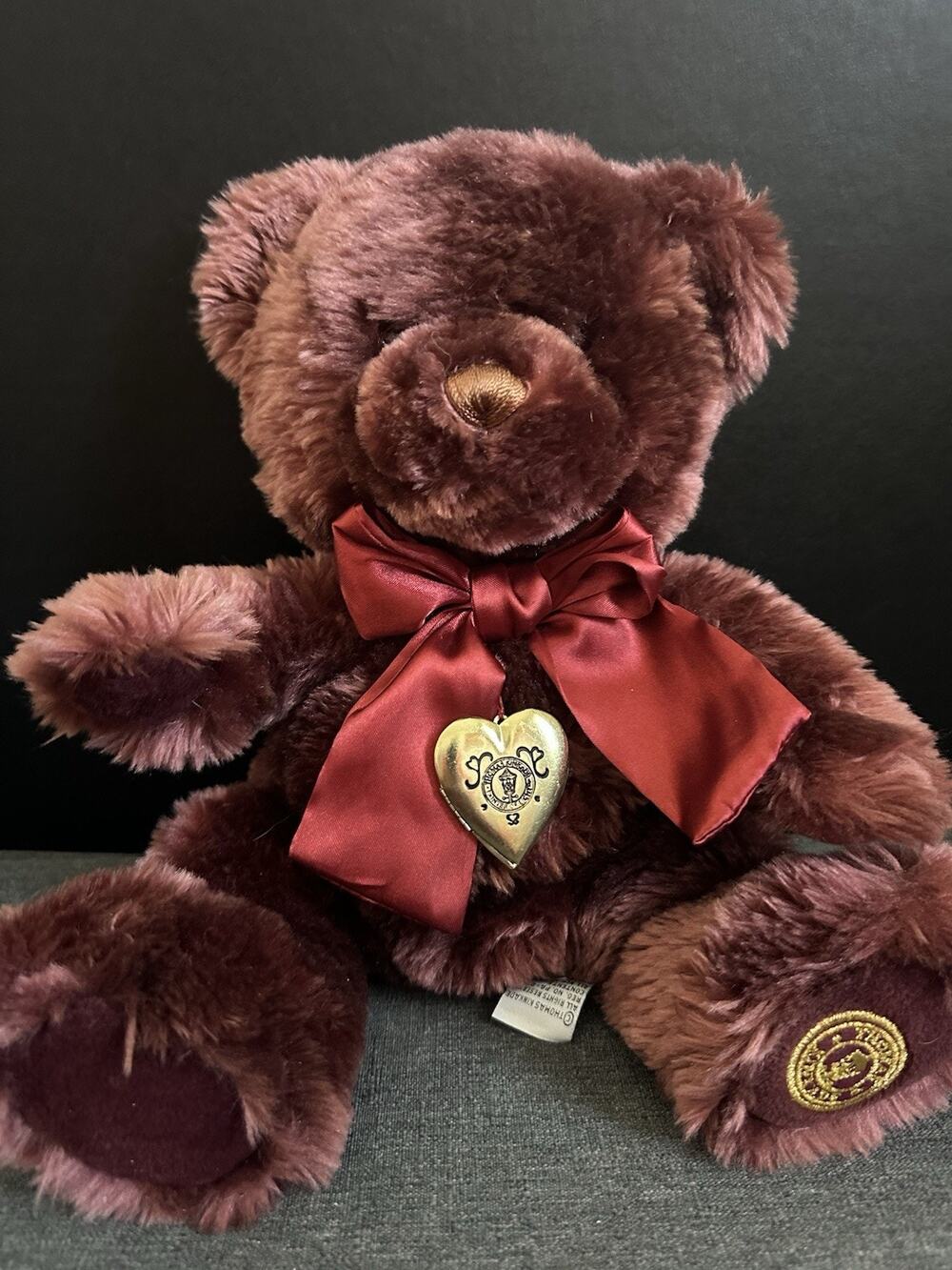 Thomas Kinkade Stepping Stone Cottage Teddy Bear Plush Heart Locket Burgundy